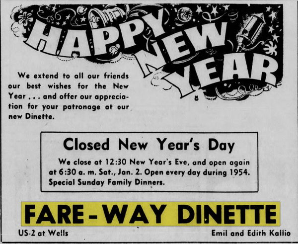 Fare-Way Dinette - Dec 31 1953 Article (newer photo)